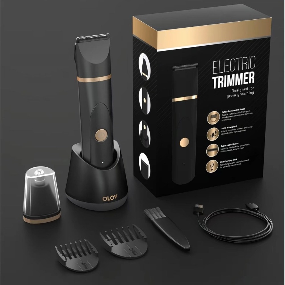 OLOV Electric Hair Trimmer for Men Waterproof Cordless Manscaping Shaver Black